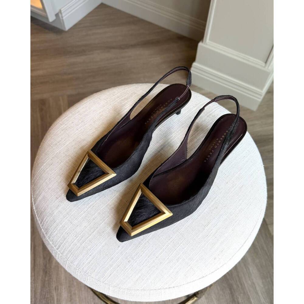 NEW ROBERTO FESTA women's dorien cowhide kitten heel sandal in moro brown